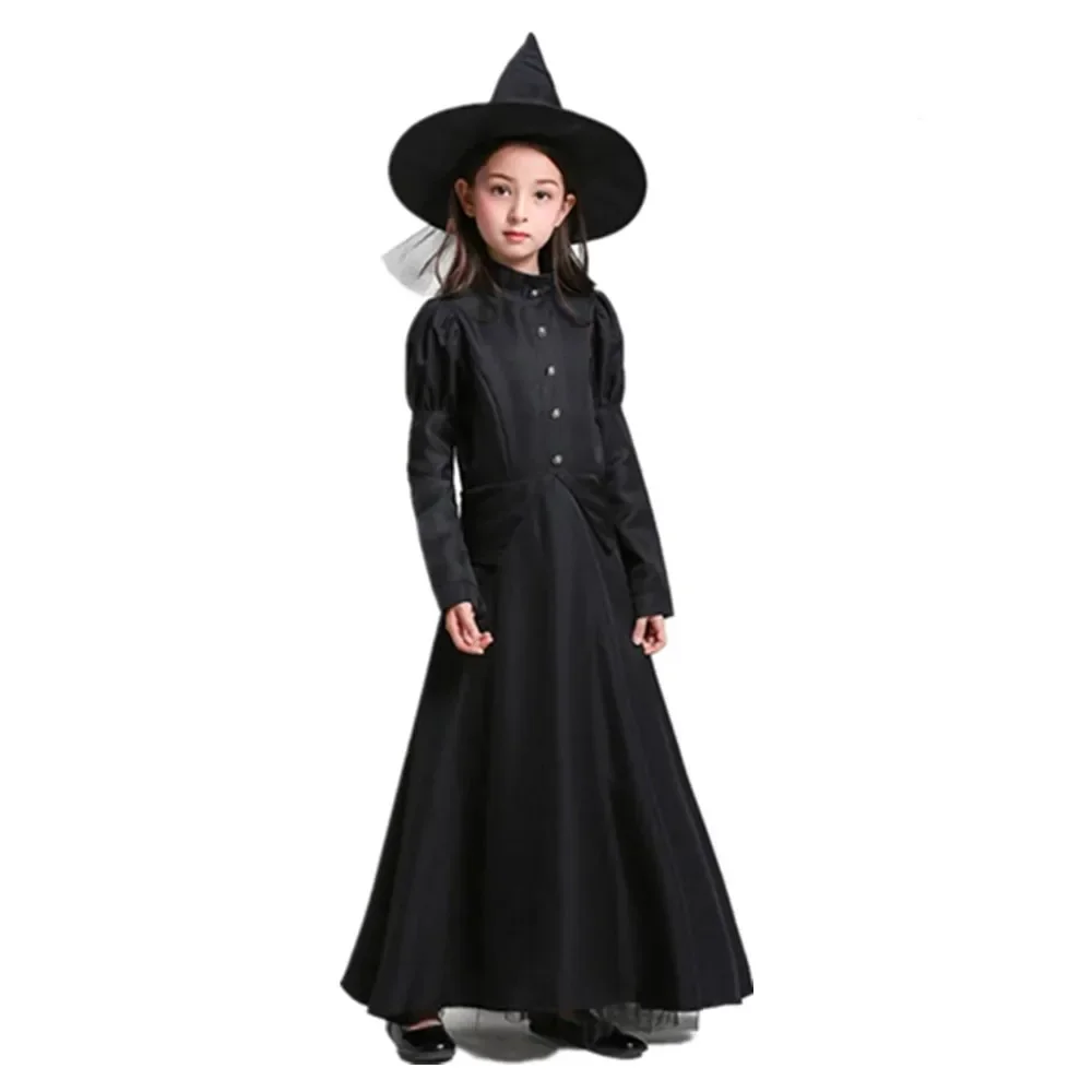 Costume da strega gotico per adulti e bambini, set per bambini, festa di Halloween, maghi, vestito operato per donne e ragazze