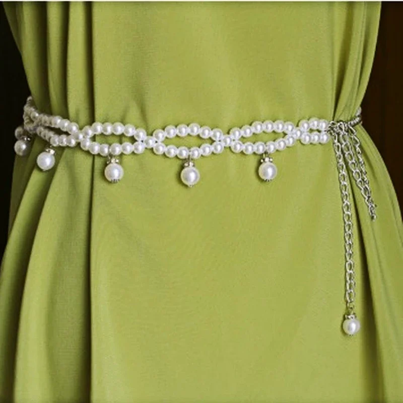 

Fashion Imitation Pearl Beads Thin Waist Chain Belt Women Waistband Strap Dress Accessories Vintage Elegance Designer Chain Belt