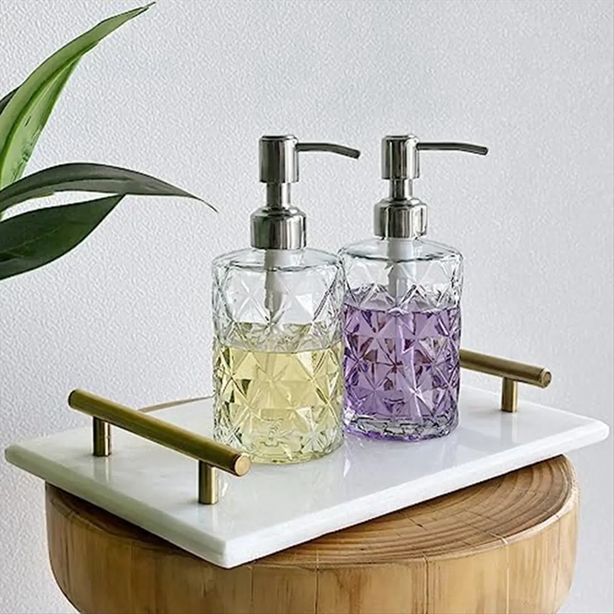 【Clearance Sale】 Embossed Glass Soap Dispenser with 304 Rustproof Stainless Steel Pump, Bathroom Soap Dispenser