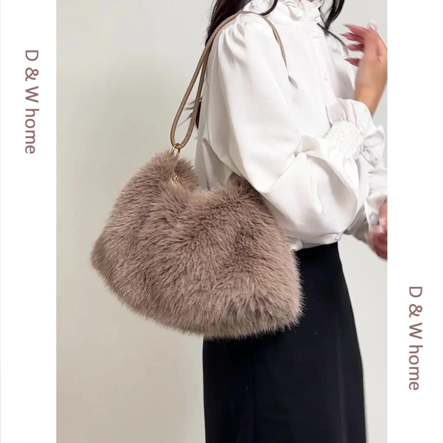 

Large Capaci Furry Crossbody Bag Autumn Winter Women's Sle Korean Faion Young Women's Zipper Closure Leather Strap