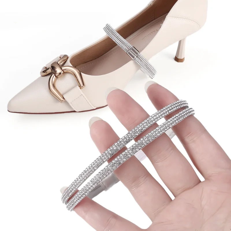 Anti-skid High Heels Shoes Band Women Rhinestone Shoelaces Free Triangle Bundle Anti-drop Straps Belt Drill Elastic Fixing Belts