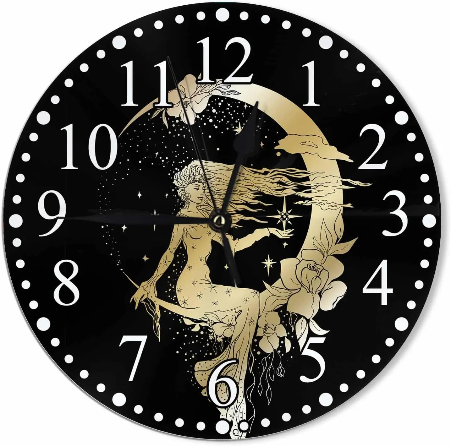 Clock Moon and Stars Queen Wall Clock 10 Inch Battery Operated Clock Silent Non-Ticking Modern Clocks Decorative for Home