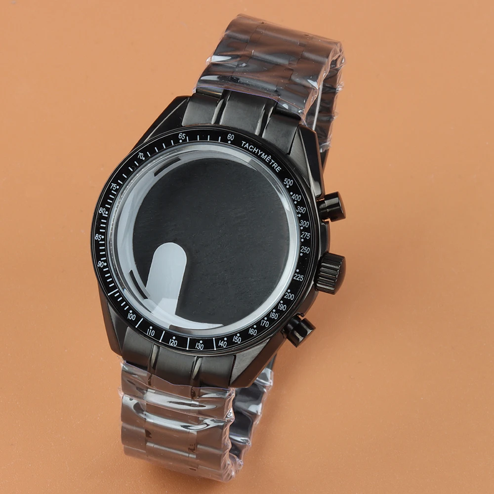 

Fit Speed master 40MM VK63 Black Case 20mm Waterproof Bracelet For Chronograph VK63 VK64 Quartz Watch Case Stainless Steel