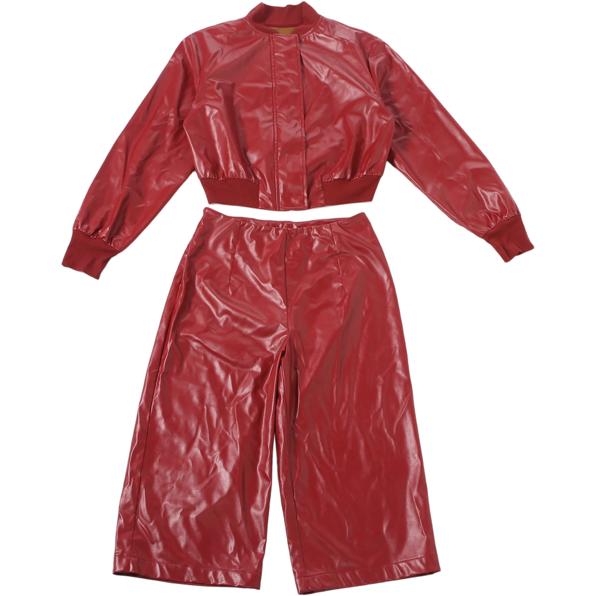 Weird Puss Fashion Leder-Set, 2-teilig, Damen, trendige Jacke mit Knöpfen, Patchwork, Taschen und Reißverschluss + knielange Shorts, schick, schlicht, Streetwear – Detail 3