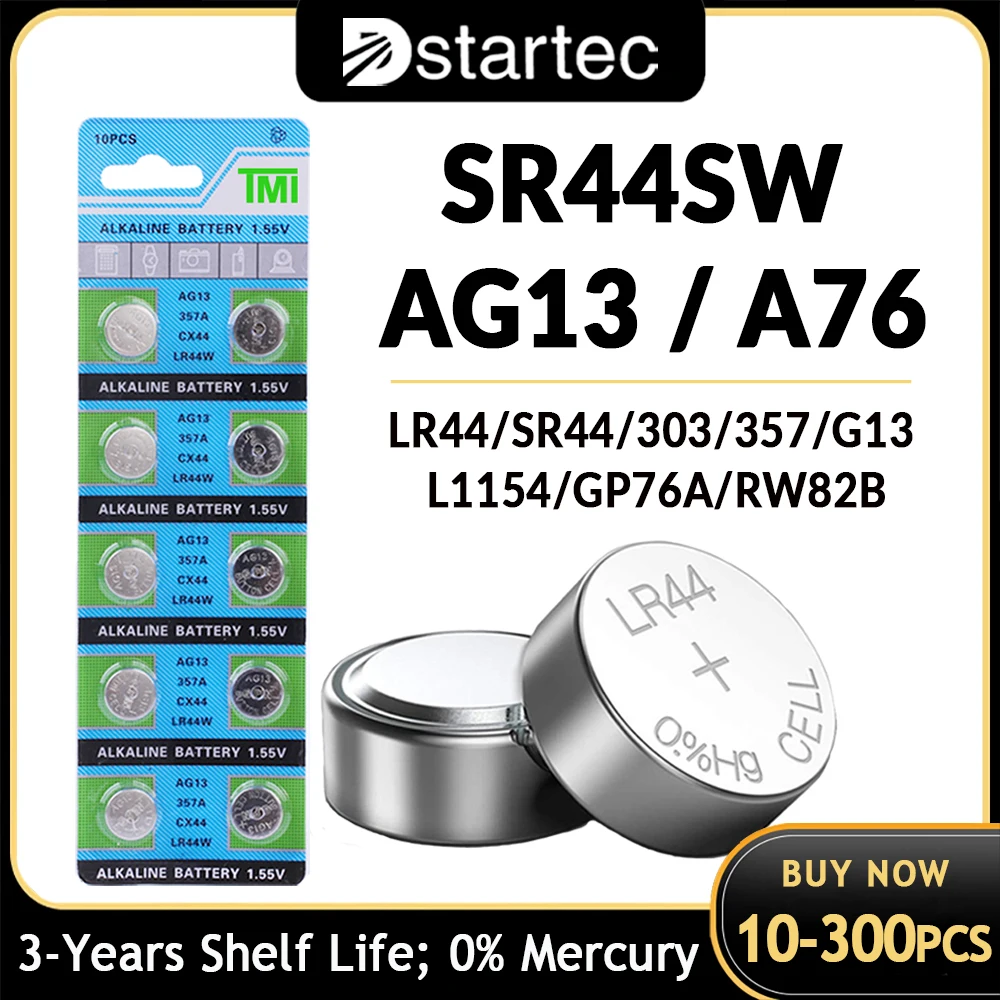 بطاريات AG13 ، 1.55 فولت ، AG13 ، LR44 ، L1154 ، RW82 ، SR1154 ، SP76 ، Pila ، SR44 ، بطاريات زر ، A76 ، LR1154 ، GP7 ، خلية عملة ، مشاهدة اللعب ، 10 قطعة-300 قطعة