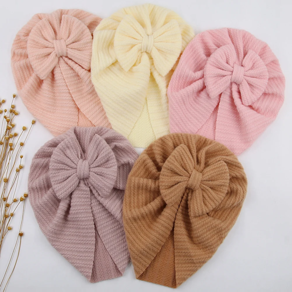 Solid Bow Baby India Turban Hats Newborn Boys Girls Caps Beanies Bonnets Kids Candy Color Headwraps Headwear Kids Headdress