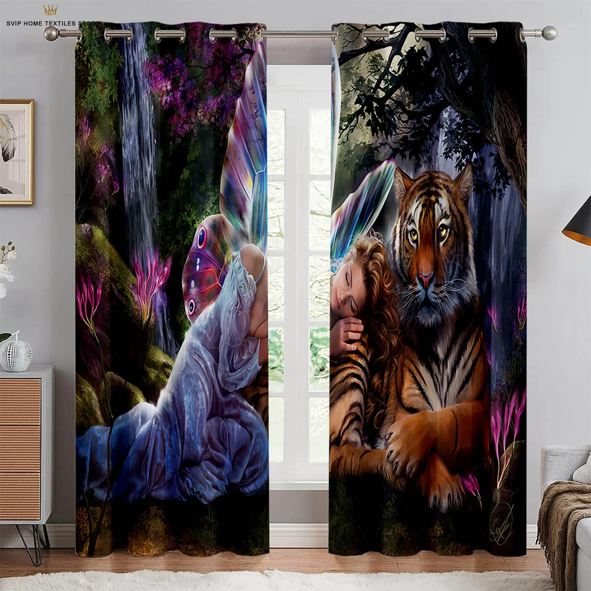 

3D Printing Blackout Curtain, Fierce Animal, Tiger, Lion, Suitable for Bedroom, Study, Living Room, Decorative, Heat Insulation