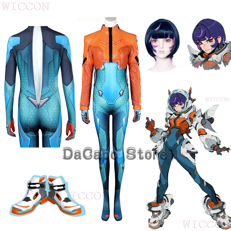 Gra OW 2 Juno Kostiumy Cosplay Peruka Garnitur Fullset Support Hero Ubrania Halloween Karnawał Strój Juno Teo Minh Kobiety Dziewczyny