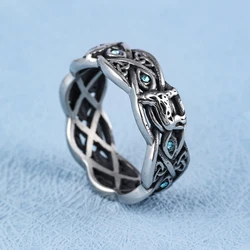 Viking Nordic Mythology Giant Wolf Ring For Men Women Punk Blue Eyes Stone Animal Rings Retro Fashion Jewelry Gift Dropshipping