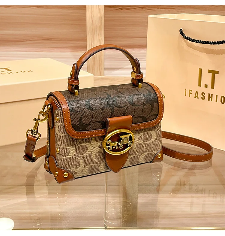 Neue minimalistische und modische kleine Handtasche, Damenhandtasche in Kontrastfarben, hochwertige Umhängetasche, tragbare Box-Tasche – Detail 5
