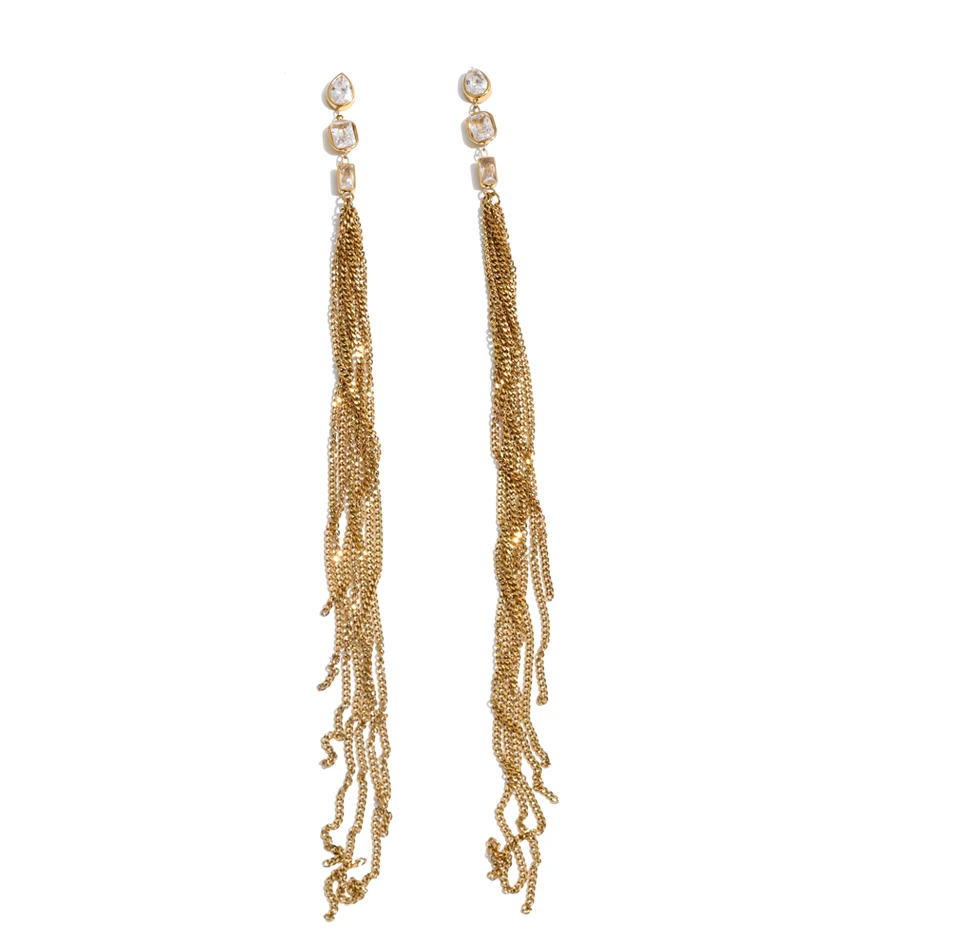 Yhpup Edelstahl CZ Lange Quasten-Wasserfall-Ketten-Ohrringe für Damen, Abendglamour, Eleganter Schmuck, Geschenk – Detail 3