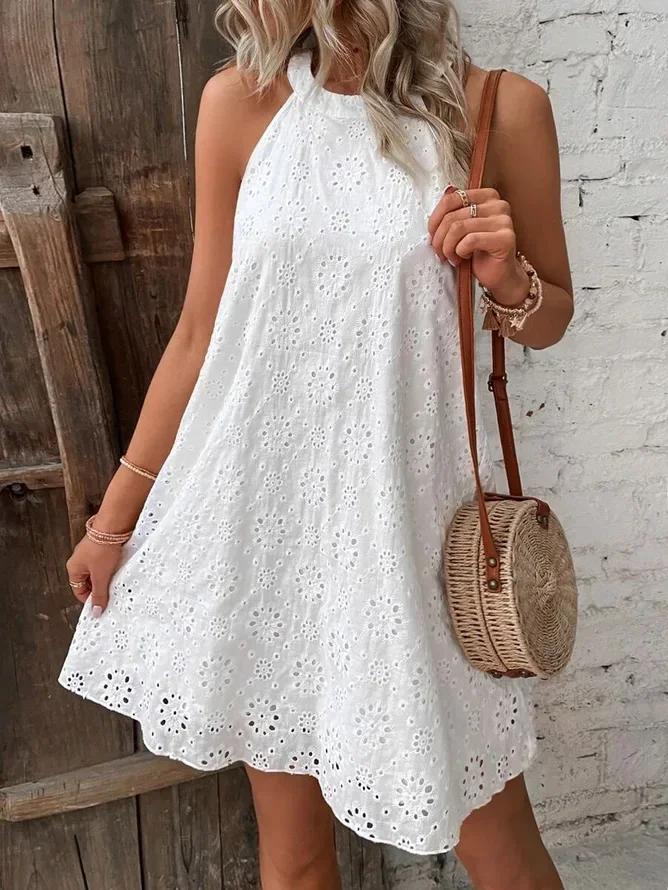 Fashion Trend Summer Women's dress New Ladies Lace Solid Color Sleeveless Buttonless Dresses for Women 2023