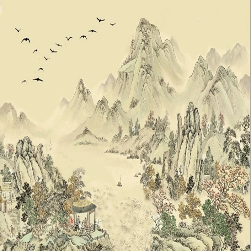 

Custom New Chinese Style Hand-Painted Ink Landscape Wallpaper Murals Elegant Interior Decor Wall Painting Building Supplies
