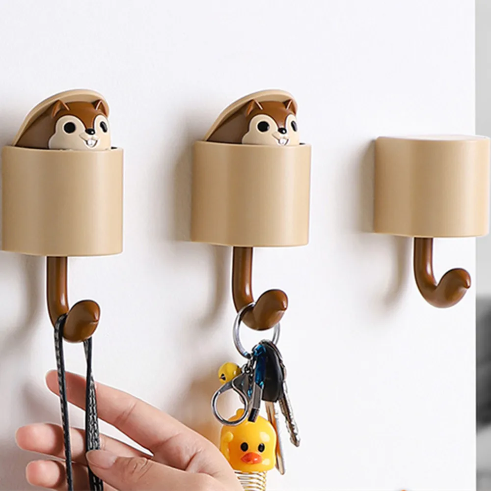 Cartoon Squirrel Hook Creative  Animals Hanger Cute Key Umbrella Towel Cap Coat Rack Wall Decoration Free Punching Wholesale