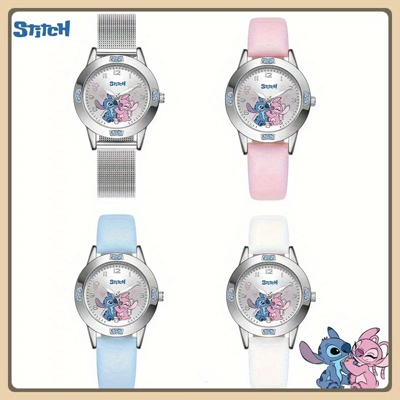 ساعة MINISO Stitch Girls ساعة كوارتز نسائية كارتونية ساعة كرتونية عصرية بسوار فولاذي هدية مثالية لعيد الميلاد للأطفال