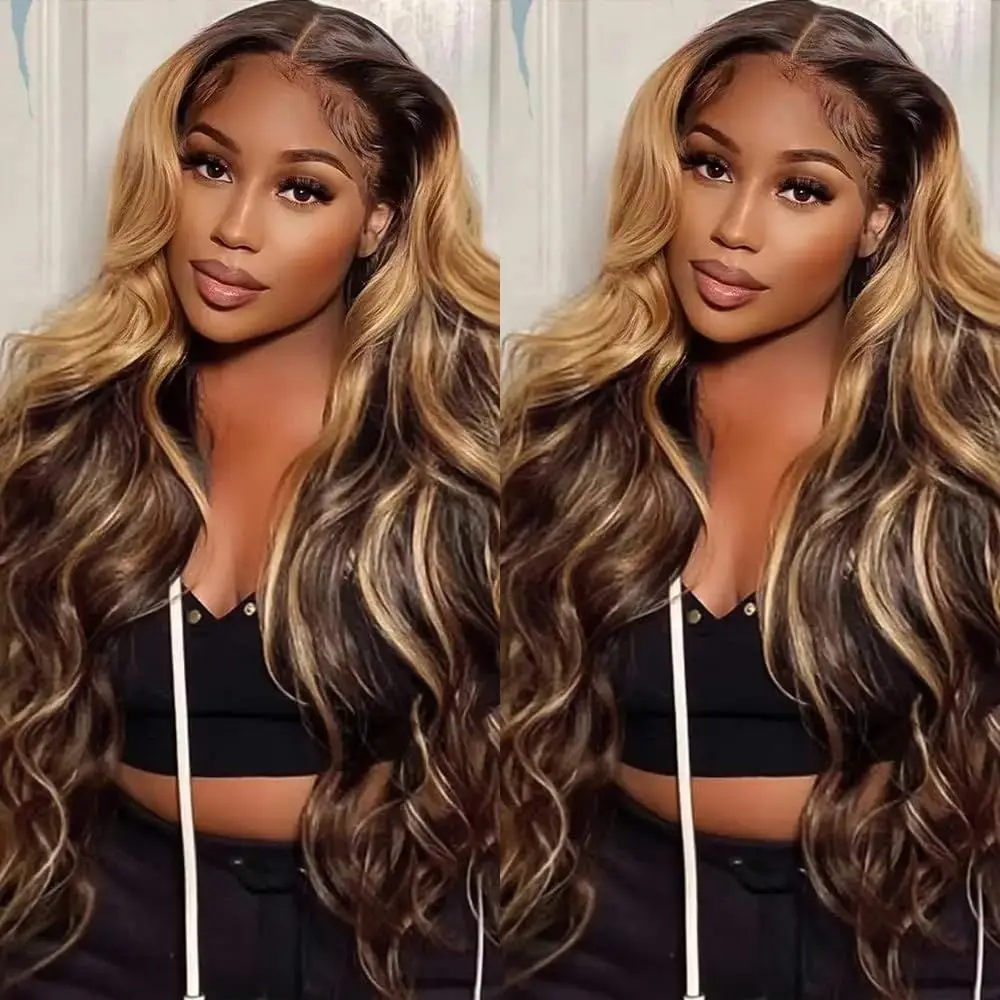 

26 inch Highlight Ombre Honey Blonde Body Wave Lace Front Wig Brazilian Hair Wigs 13x6 Hd Lace Frontal Wig For Women