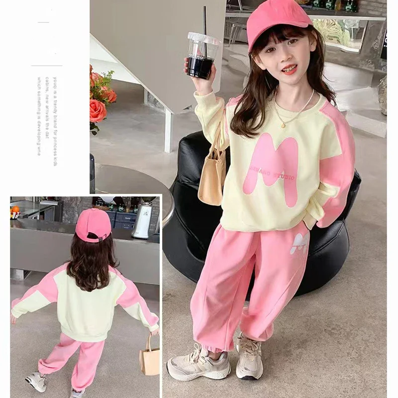 Set da ragazza autunnale primavera per il tempo libero vestiti per ragazze carino maglione a maniche lunghe + pantaloni Casual abiti sportivi larghi