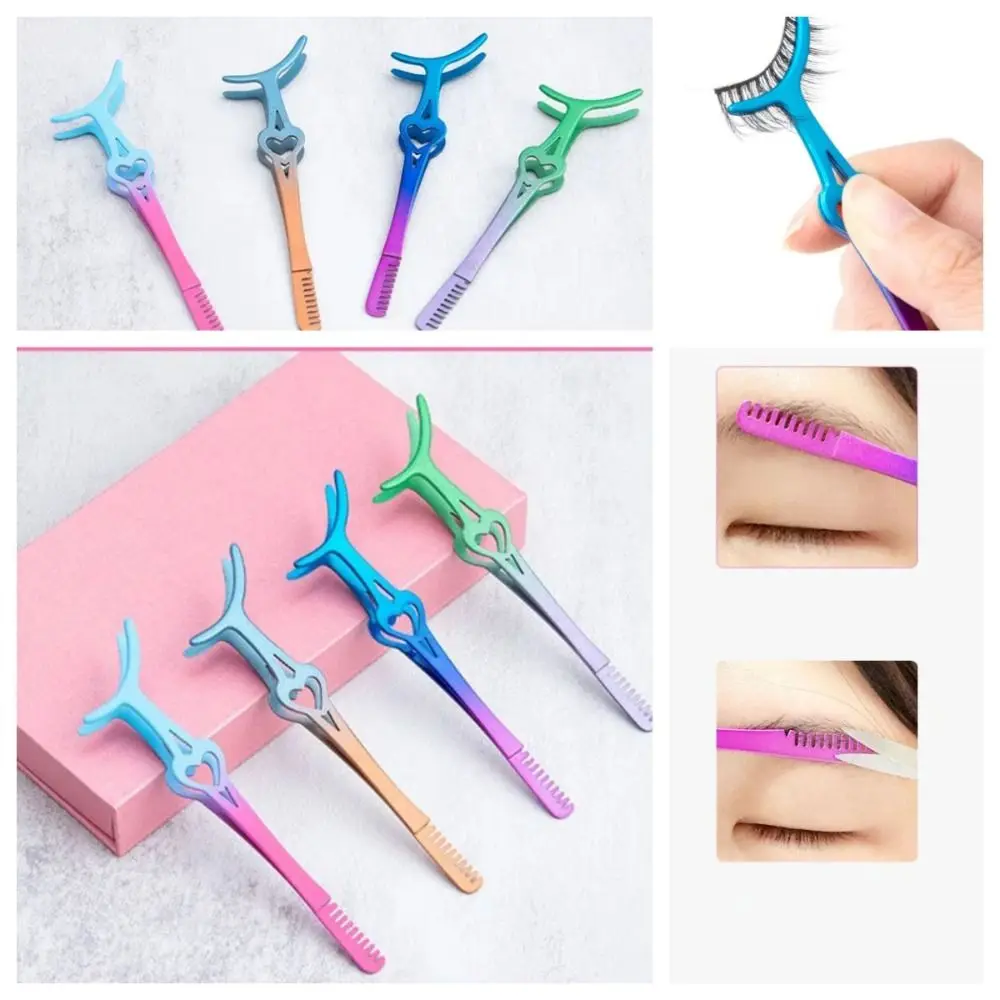 Stainless Steel Paste False Eyelash Tweezers False Eyelash Assistant Eyebrow Comb Fake Eyelash Applicator