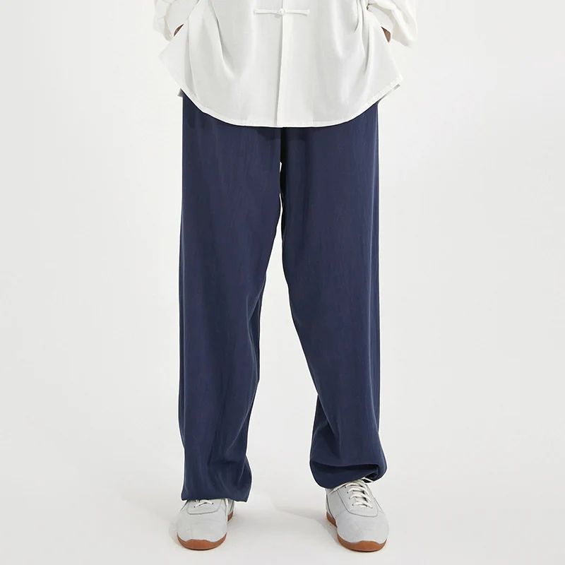 Lightweight Breathable Cotton Linen Tai Chi Pants for Men Women Spring Summer - Martial Arts Practice Navy Blue