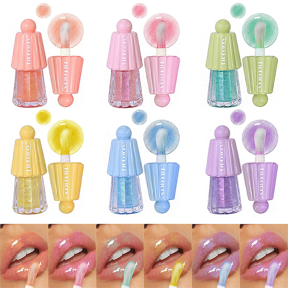 6 colors pearlescent mirror hydrating lip glaze large brush head moisturizing lip care honey oil jelly pudding lip gloss