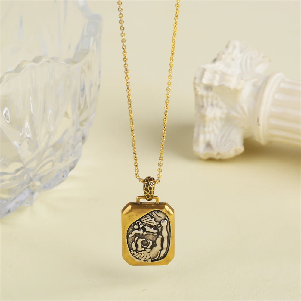 French Vintage French Ancient Silver Coins Copper Gold-Plated Owl Pendant Necklace Ancient Silver Coins for Her Birthday Present