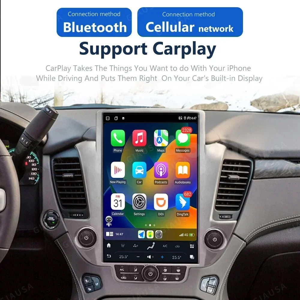 14.5 "اللاسلكية Carplay لشروليه جي إم سي سوبربان 2014-2020 أندرويد 14 راديو CarPlay مشغل فيديو الوسائط المتعددة GPS شاشة السيارات