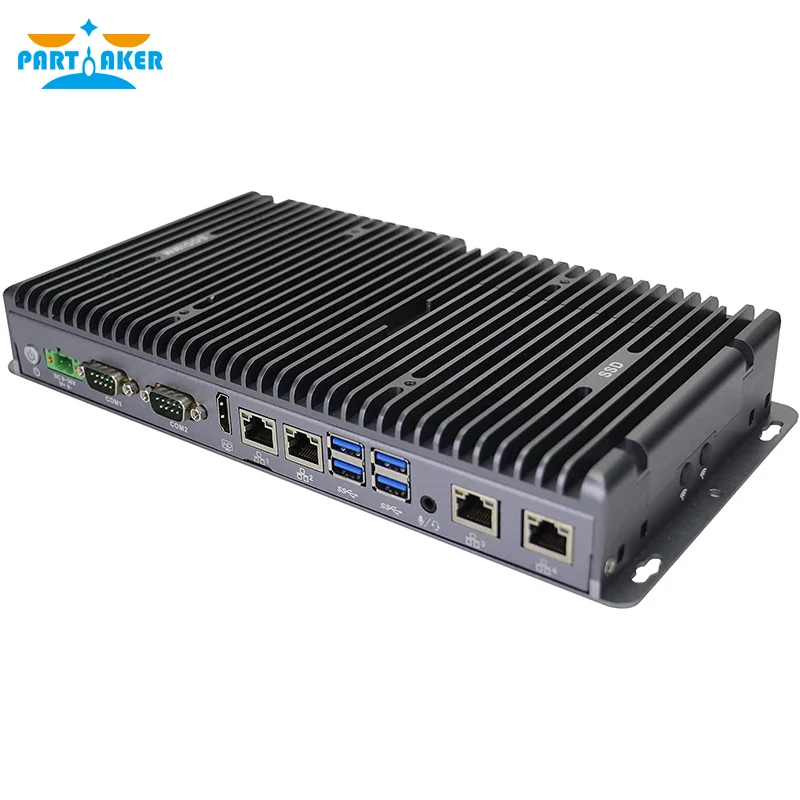 كمبيوتر صغير بدون مروحة Partaker-Fanless كمبيوتر صناعي, Intel Celeron 4205U, Core i5 8265U, i7 10810U, 4 LAN, TPM2.0, VGA, HD, 9-36V, COM