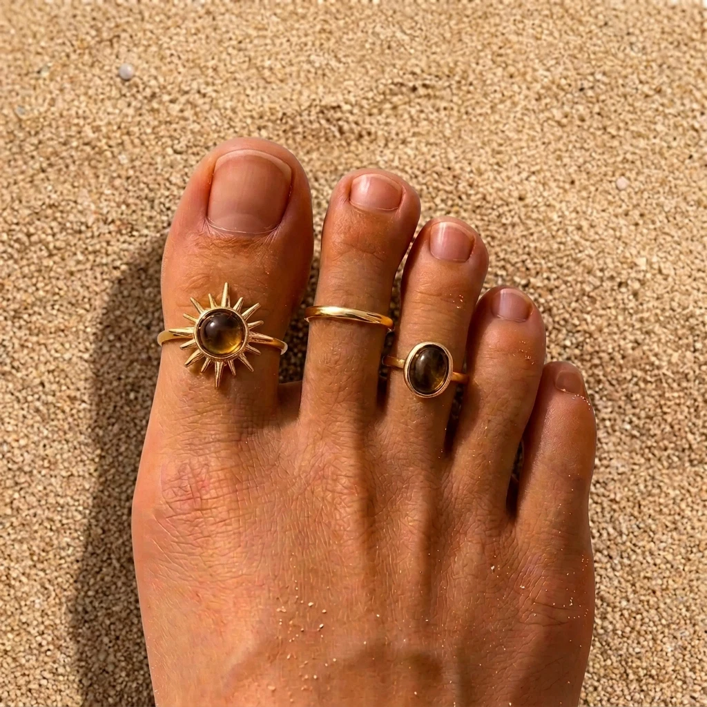 Body Jewelry Hoops - Boho Tiger Eye Stone Toe Rings