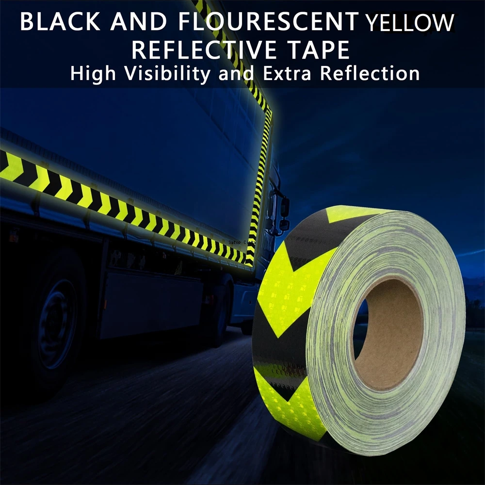 5cm*10m Fluorescent Reflective Tape Outdoor Waterproof Arrow Twill Conspicuity Reflectors Hazard Caution Adhesive Safety Sticker