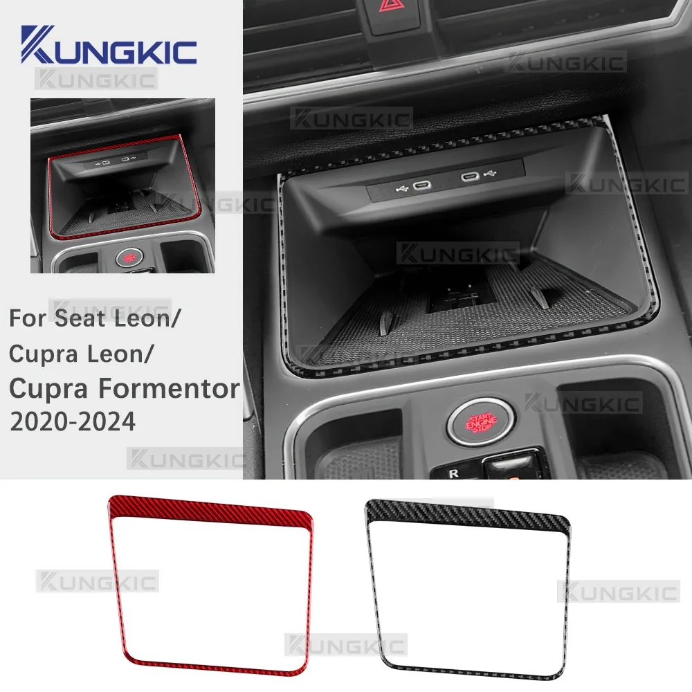 Para Seat Leon MK4 Cupra Leon Cupra Formentor 2020-2022 2023 2024 pegatina de fibra de carbono suave LHD RHD marco de carga inalámbrica para coche