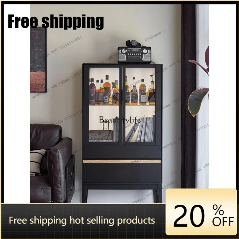 jj5 Light sandalwood French retro style solid wood home bookcase living room locker