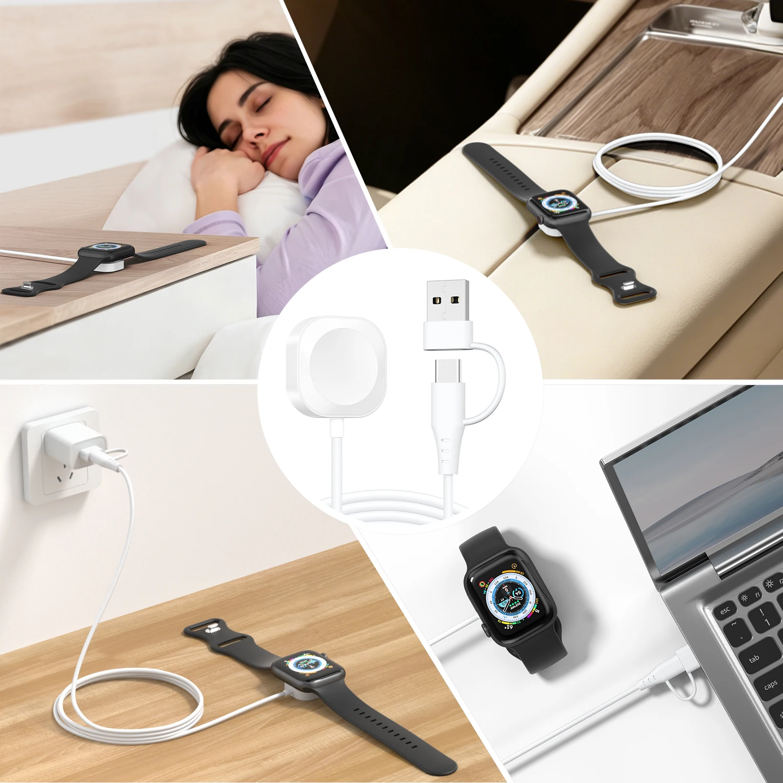 2 in 1 USB Type C Watch Charger For Apple Watch Series Ultra 2 3 4 5 6 7 8 9 SE Charging Cable For iWatch Ultra 2 3 4 5 6 7 8 9