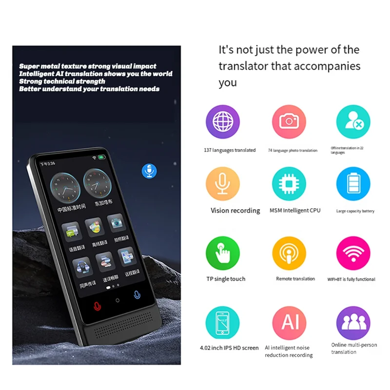 휴대용 M12 번역기 137개 언어 실시간 음성 및 사진 번역 오프라인 광동어 지원abgi