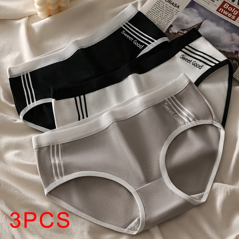 3PCS Soft Intimate Underwear Sports Lingerie for Ladies Mid-rise Women\'s Panties Comfortable Briefs Sexy Underpanties Underwears