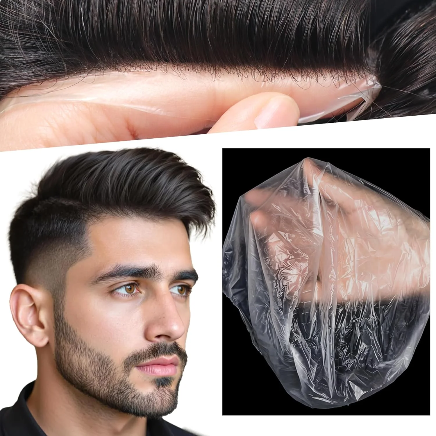 Tupé para Hombre Ultrafino de 0.03mm con Base de Piel # Sistema de Cabello Humano 100% Natural Negro 1B de Densidad Media con Base de PU de 8x10 Pulgadas para Hombres, Cabello Humano Virgen con Línea de Cabello Invisible en V-loop, Peluca Duradera de PU para Hombres