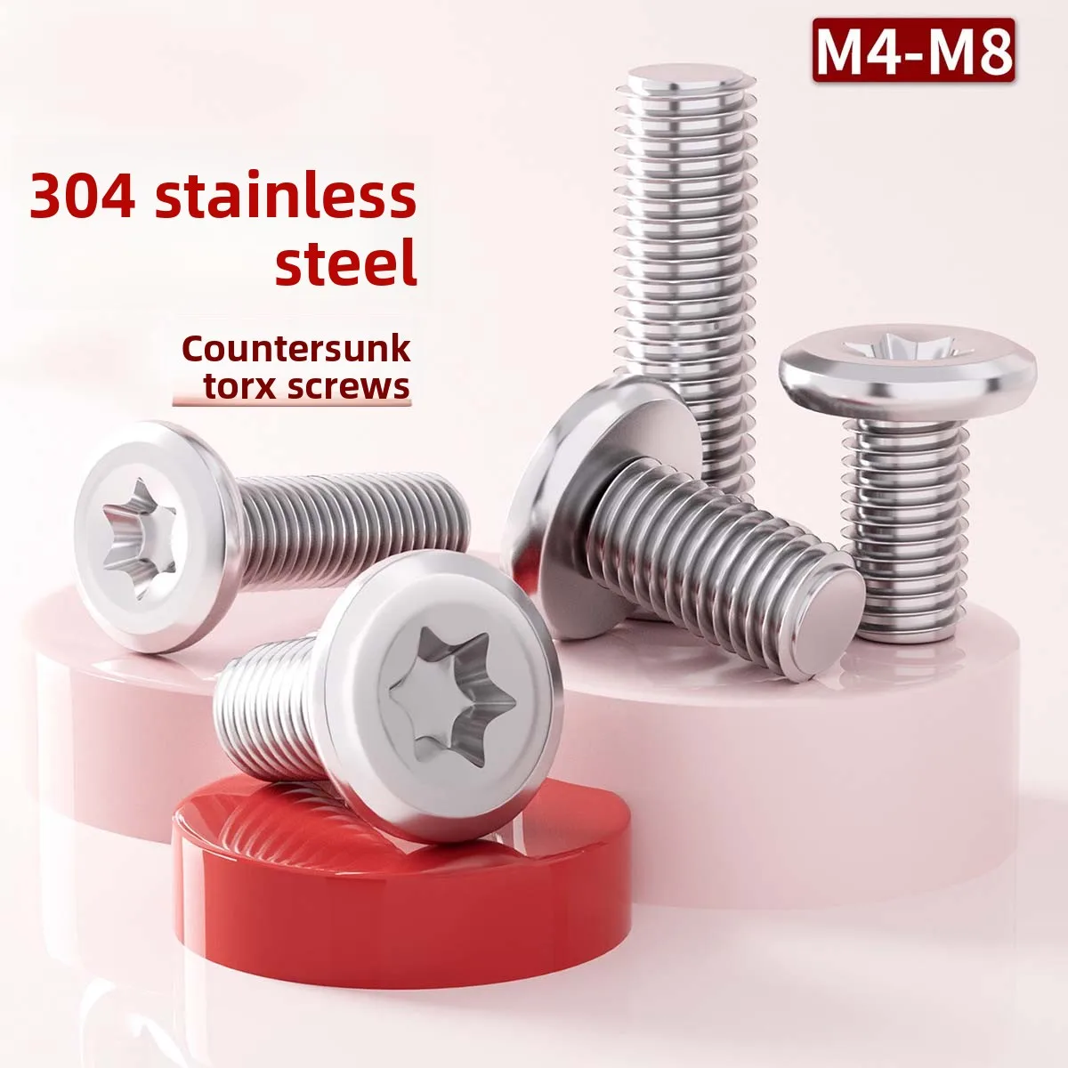 

304 Stainless Steel, Big Head Design, Assorted Sizes M4-M8 Countersunk Chamfer Anti-Theft Screws with Internal Torx Pin,