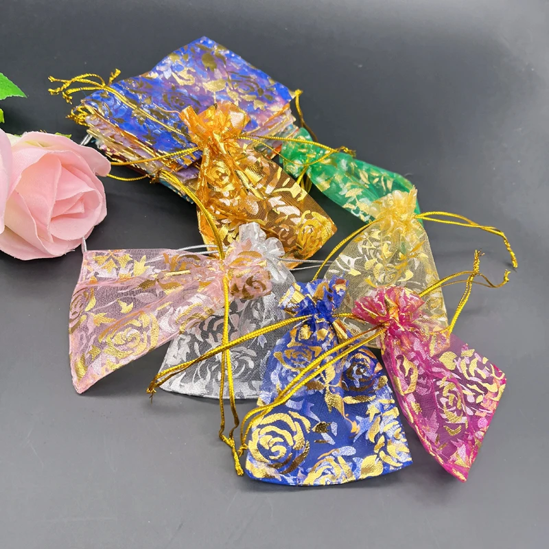 1000pcs Rose Organza Storage Pouch Flowers Sachet Bags Gift Pouches Bags Wholesale Wedding Packaging Bag Jewelry Drawstring Bag
