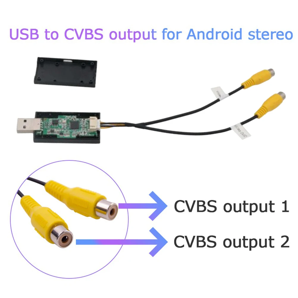 อะแดปเตอร์แปลงสัญญาณ USB เป็น CVBS 2 ช่องสัญญาณ CVBS สาย USB เป็น RCA ใช้ไฟ DC 5V สำหรับเครื่องเล่นมัลติมีเดีย Android และเครื่องเล่น Android TV