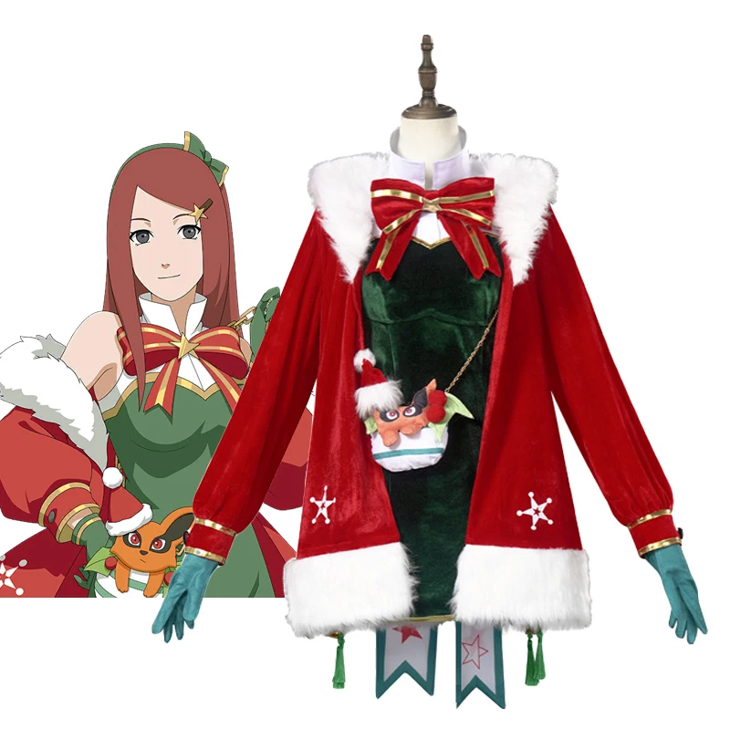 

Anime Kushina Uzumaki Cosplay Costume Women Christmas Outfit Winter Velvet Red Coat Dress Set Girls Xmas New Year Carnival Suit