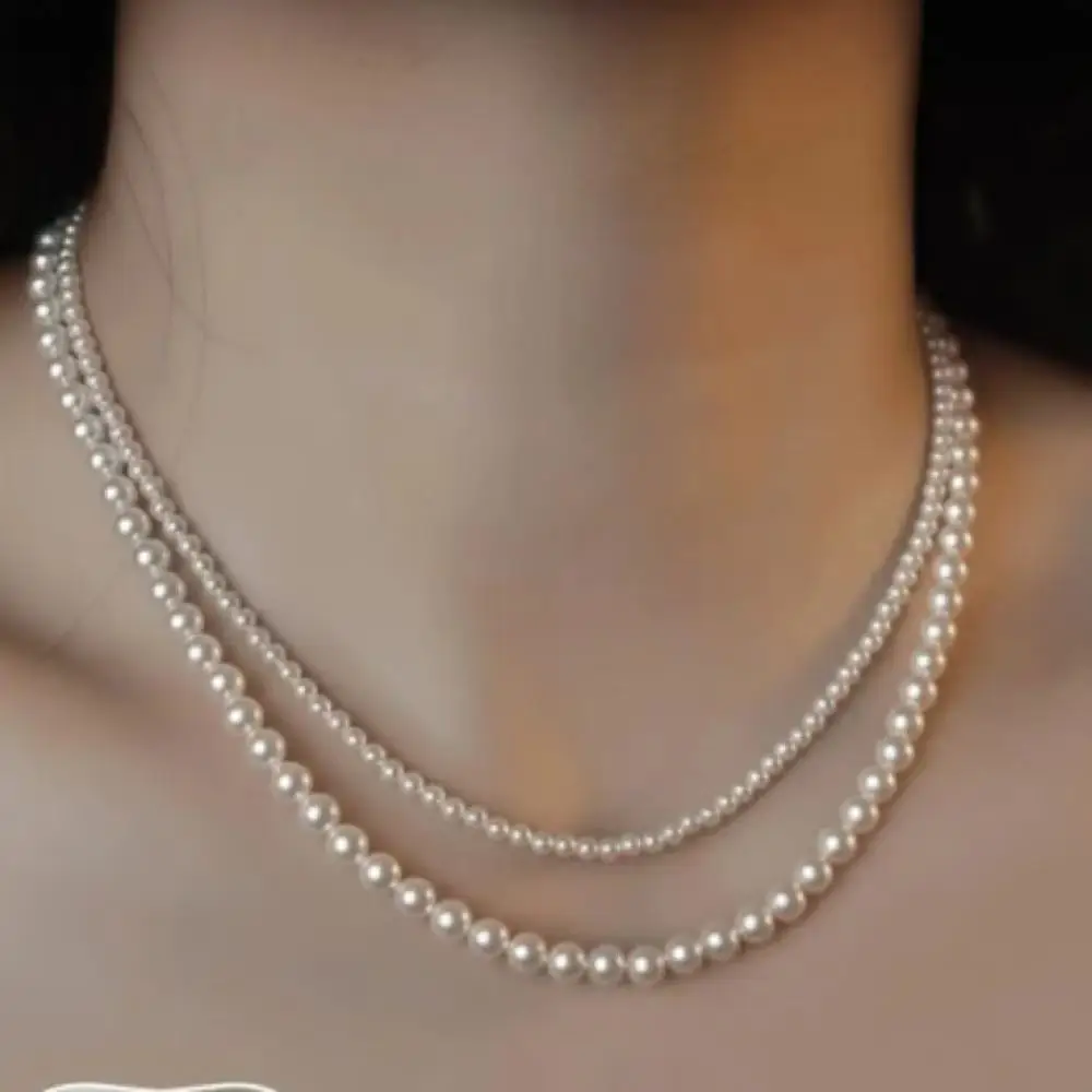 

4 6 мм 2 ожерелья круглые белые натуральные ракушки жемчуг колье короткое ожерелье для женщин ювелирные изделия в подарок 16 "18"