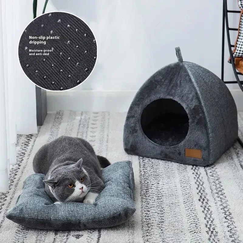 

Soft Cat Bed Triangle Closed Cat House Pet Nest Thickened Deep Sleep cat Nest Indoor Winter Warm Deep Sleep dog bed