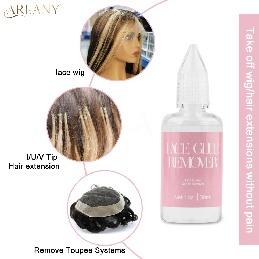 ARLANY شعر مستعار مزيل الصمغ 30 مللي مزيل الصمغ الدانتيل سريع المفعول الشعر التمديد مزيل الشريط لملحقات غير مرئية ربط الشعر