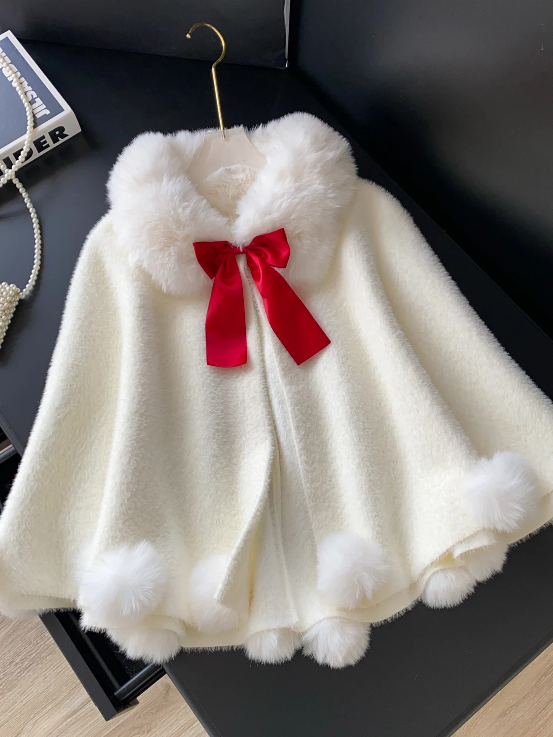 Sweet Princess Style Thickened White Fur Collar Coat for Women  Knot Small Size Warmth Assurance Long Sleeve Outerwear