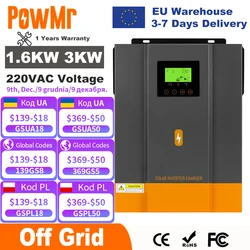 PowMr 1600W 3000W inversor Solar híbrido 12V 24V 220V inversor de onda sinusoidal pura 1.6KW 3KW con controlador de cargador Solar MPPT 80A