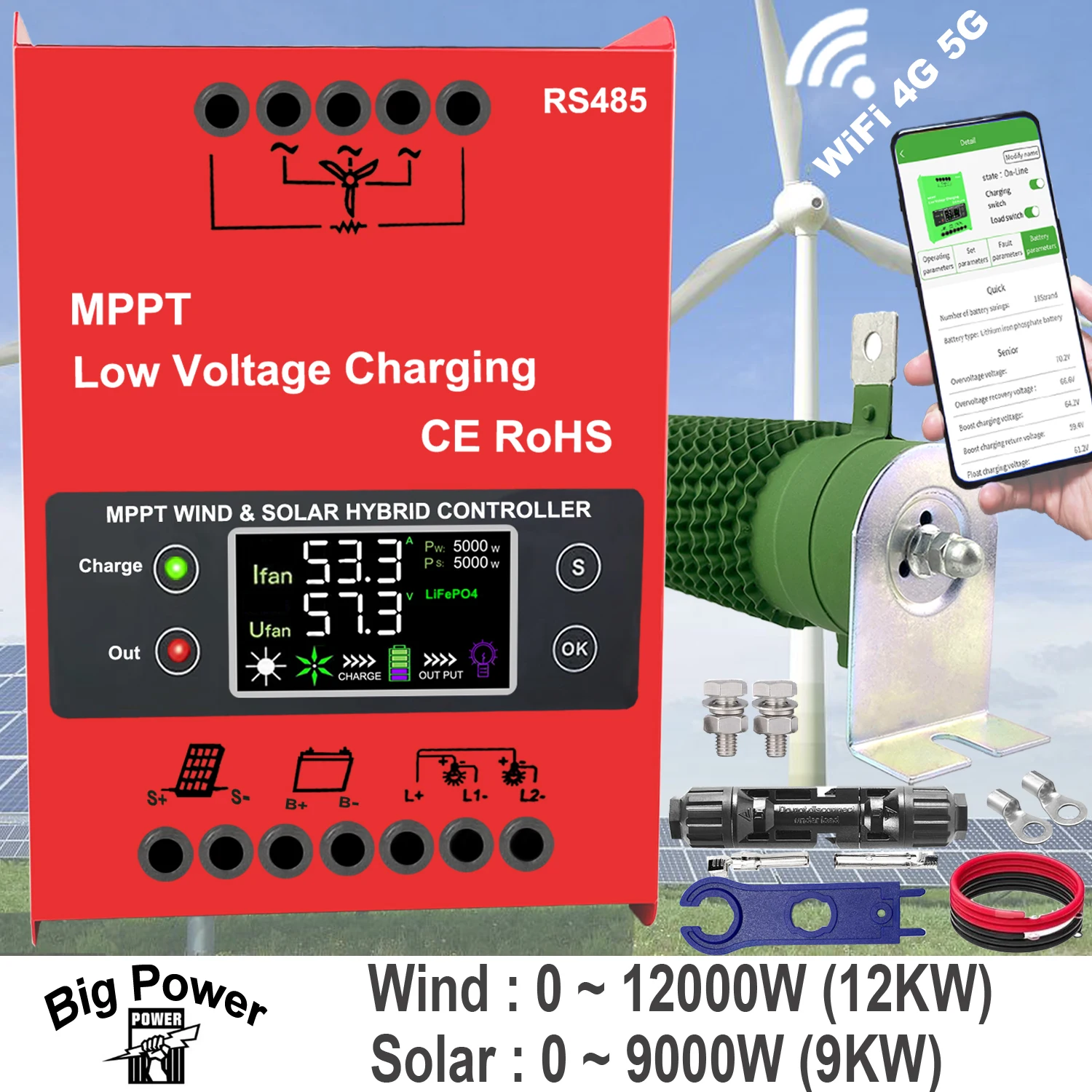 3000-5000W 4000W Hybrid Solar Wind Charge Controller Power System MPPT Solar Regulator For 12V 24V 48V Lithium Lead-acid Battery