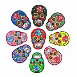 Colored Skull Embroidery Badge Vintage Punk Skeleton Head Applique for Jacket Hat Mexican Style Decor Rose Cranium Iron on Patch