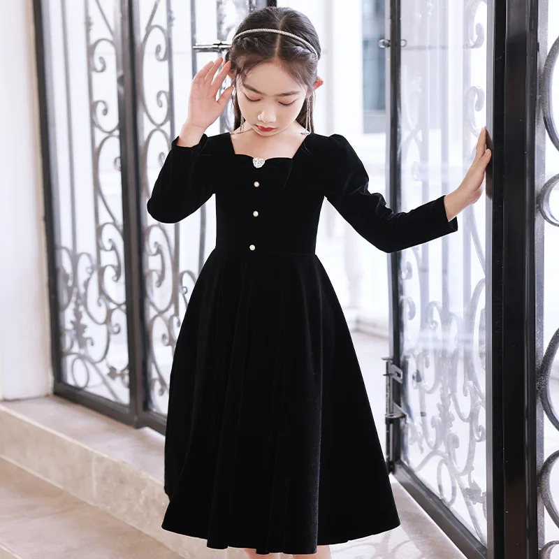 Vestido de princesa high-end feminino, Fantasia infantil, Preto