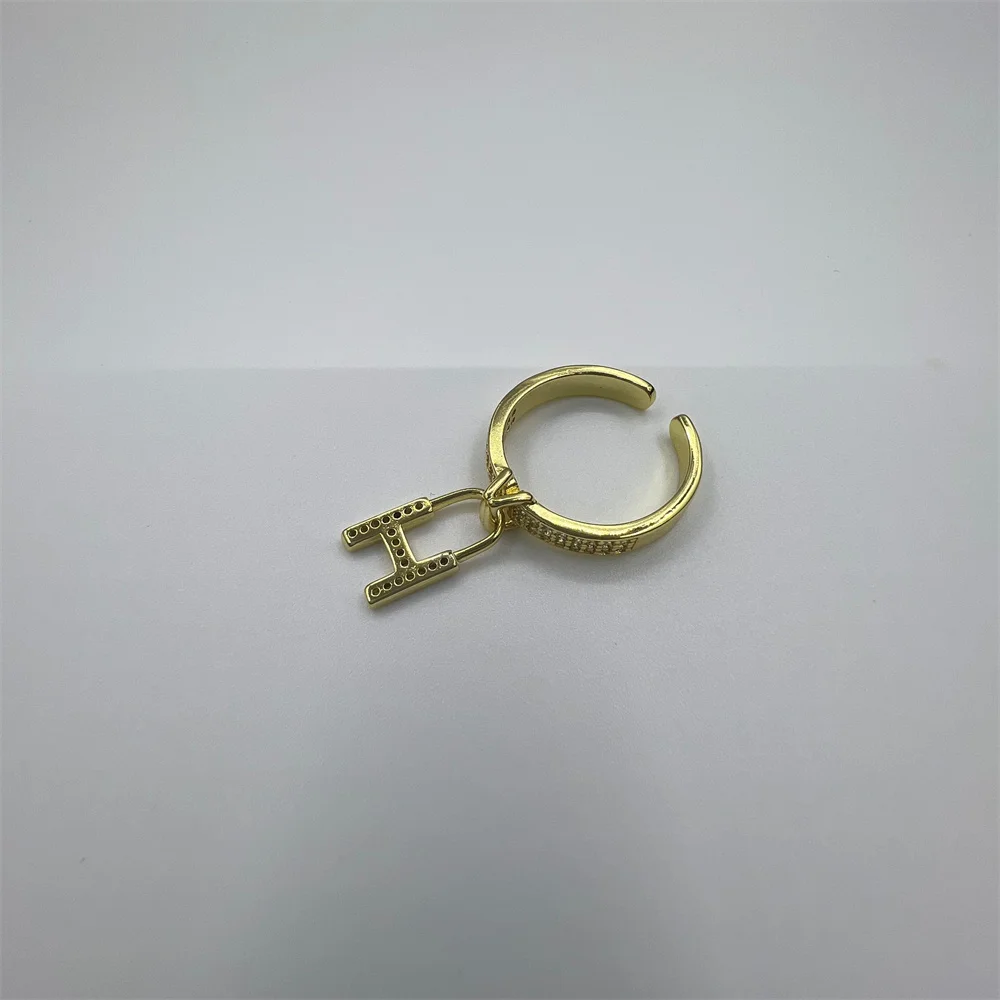 Adjustable Inlaid Diamonds Letter Pendant Open Ring para Mulheres, Cool Jewelry, Acessórios Retro, Presentes Designer, Moda