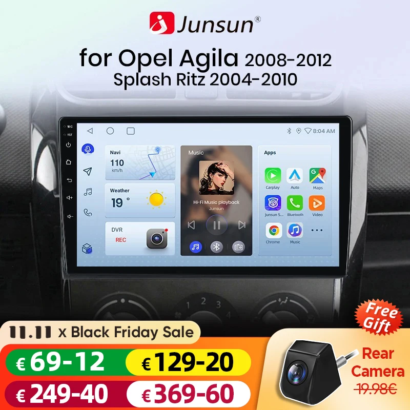 Junsun V1 AI Voice Android Auto Radio For SUZUKI Splash Ritz 2004-2010 For Opel Agila 2008-2012 Carplay Car Multimedia GPS 2din