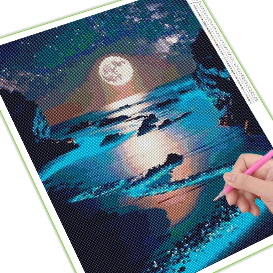 Diy 5D Diamond Painting Moonlight Seascape SquareRound Diamond Art Mosaic Embroidery Night Scene Wall Decor Gift